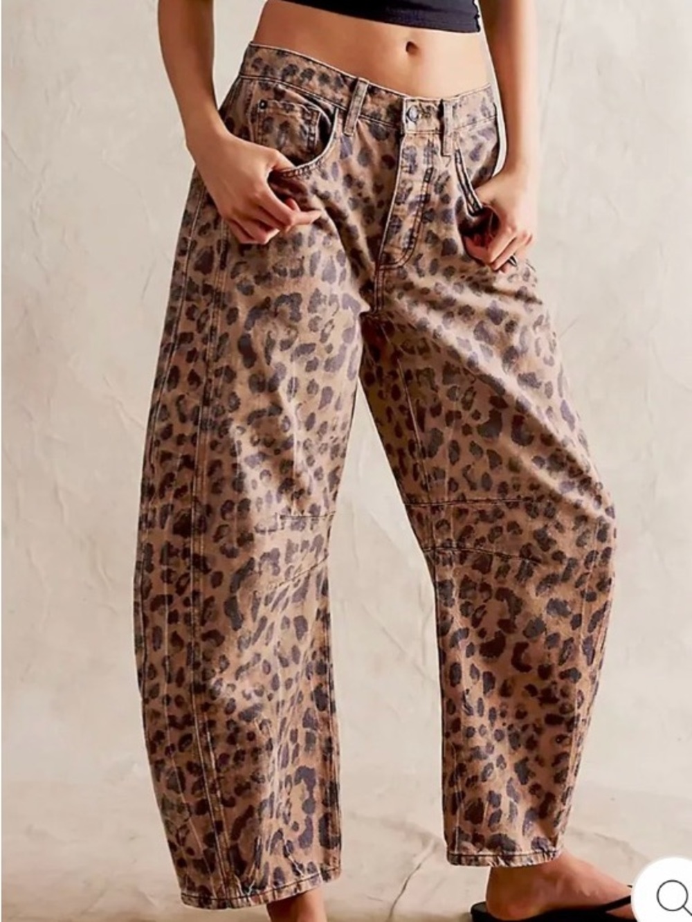 Leopard Print Wide Barrel Leg Pants - Brown